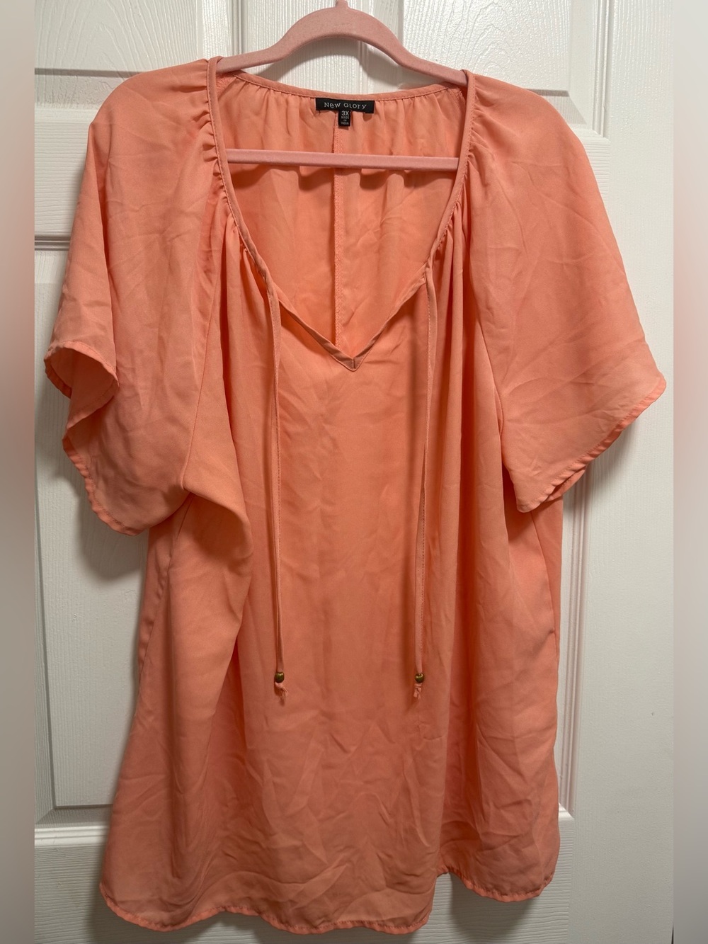 New Glory 3X Coral Chiffon V-Neck Blouse